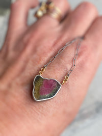 Tri-color Tourmaline Slice Necklace